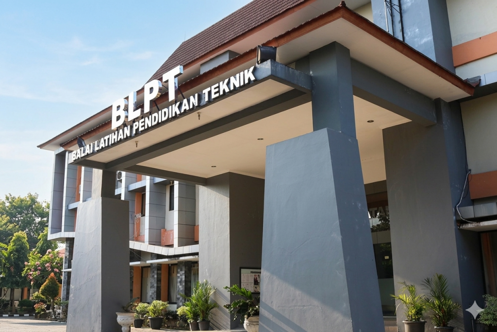 Gedung BLPT Balai Latihan Pendidikan Teknik Yogyakarta sebagai lokasi pelatihan dan sertifikasi metodologi pelatihan yang digunakan untuk kegiatan peningkatan kompetensi instruktur.